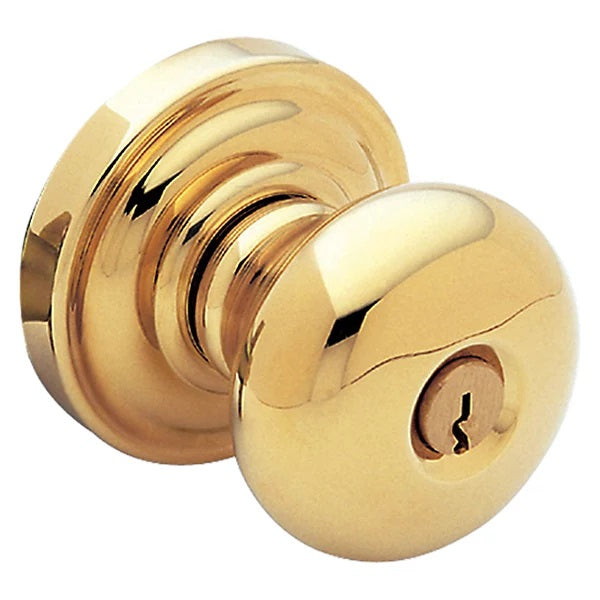 Baldwin Estate 5205 Keyed Classic Knob with Classic Rose in Unlacquered Brass finish