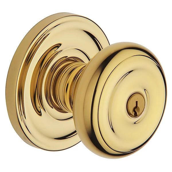 Baldwin Estate 5210 Keyed Colonial Knob with Classic Rose in Lifetime Polished Brass finish