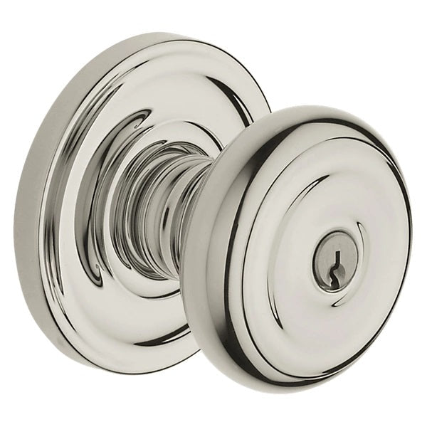 Baldwin Estate 5210 Keyed Colonial Knob with Classic Rose in Lifetime Polished Nickel finish