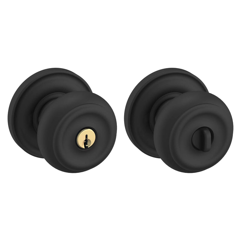 Baldwin Estate 5210 Keyed Colonial Knob with Classic Rose in Satin Black finish