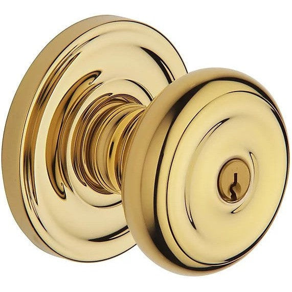 Baldwin Estate 5210 Keyed Colonial Knob with Classic Rosette in Lifetime Polished Brass finish