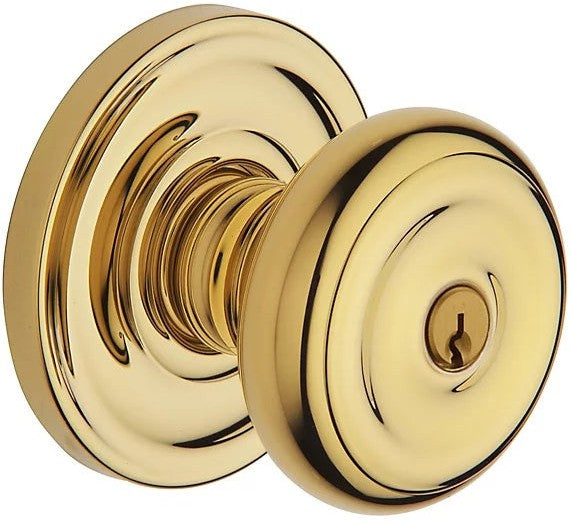 Baldwin Estate 5210 Keyed Colonial Knob with Classic Rosette in Lifetime Polished Brass finish