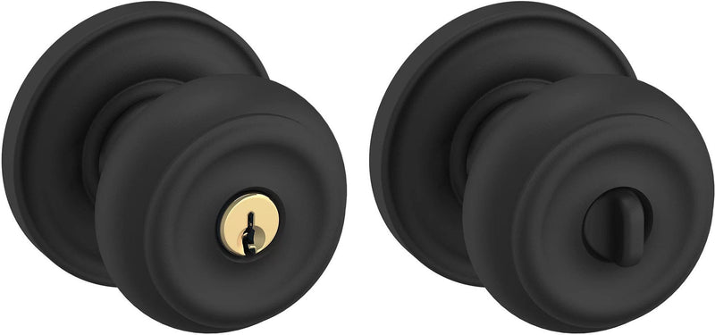 Baldwin Estate 5210 Keyed Colonial Knob with Classic Rosette in Satin Black finish