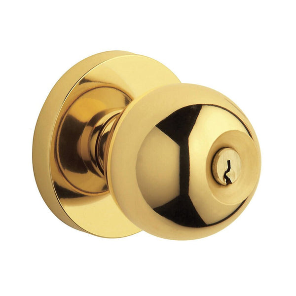 Baldwin Estate 5215 Keyed Contemporary Knob with Contemporary Rose in Lifetime Polished Brass finish