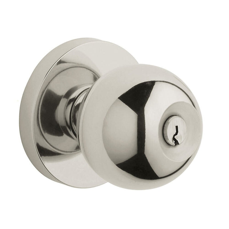 Baldwin Estate 5215 Keyed Contemporary Knob with Contemporary Rose in Lifetime Polished Nickel finish