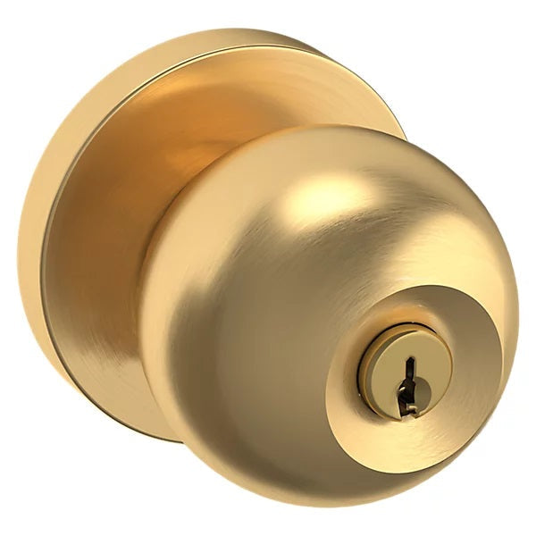 Baldwin Estate 5215 Keyed Contemporary Knob with Contemporary Rose in Lifetime Satin Brass finish