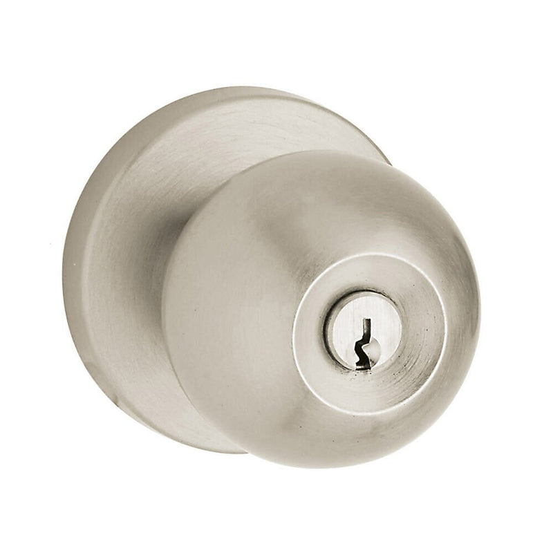 Baldwin Estate 5215 Keyed Contemporary Knob with Contemporary Rose in Lifetime Satin Nickel finish