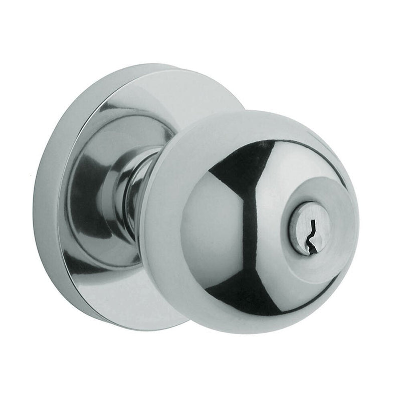 Baldwin Estate 5215 Keyed Contemporary Knob with Contemporary Rose in Polished Chrome finish