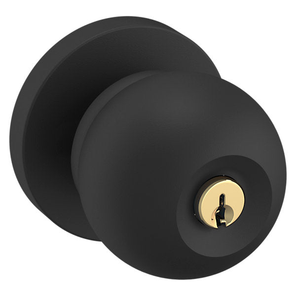 Baldwin Estate 5215 Keyed Contemporary Knob with Contemporary Rose in Satin Black finish