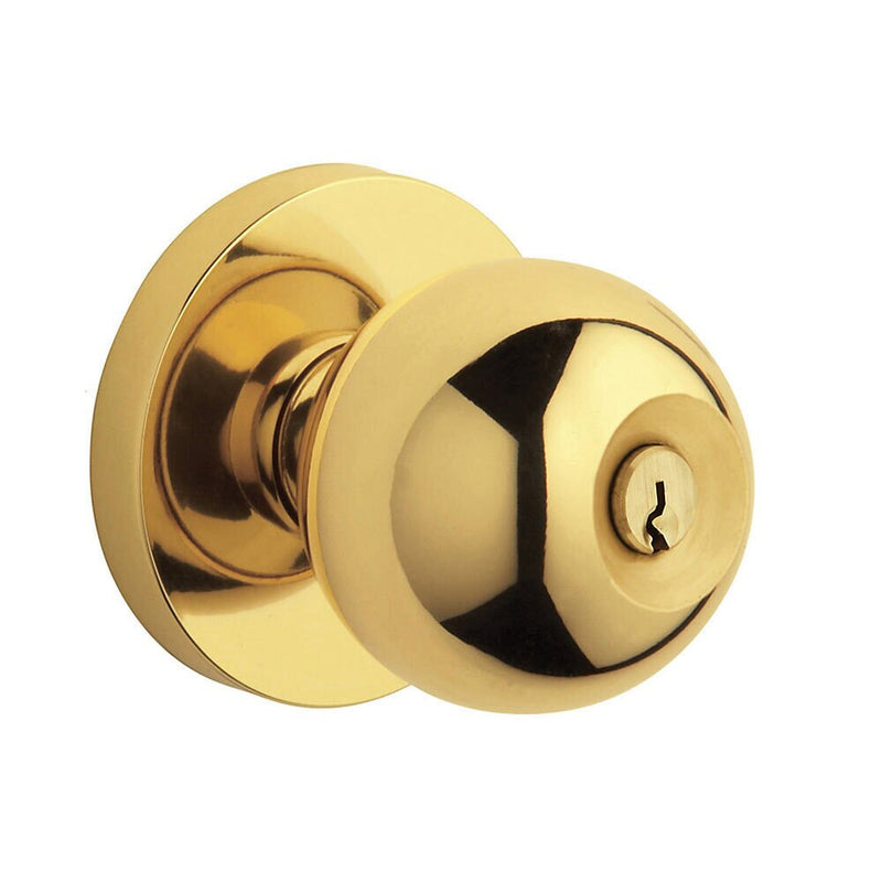 Baldwin Estate 5215 Keyed Contemporary Knob with Contemporary Rose in Unlacquered Brass finish