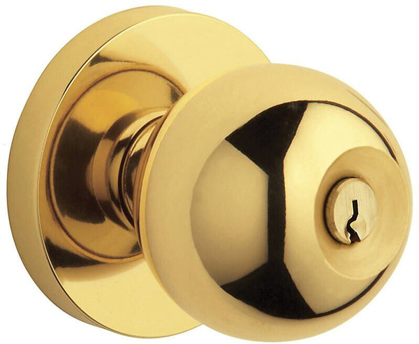 Baldwin Estate 5215 Keyed Contemporary Knob with Contemporary Rosette in Lifetime Polished Brass finish