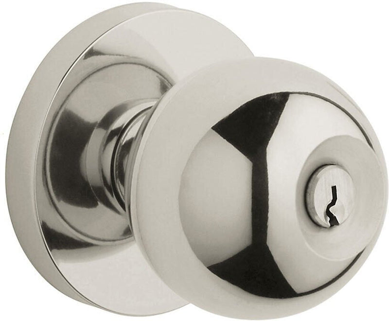 Baldwin Estate 5215 Keyed Contemporary Knob with Contemporary Rosette in Lifetime Polished Nickel finish