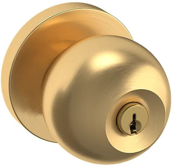 Baldwin Estate 5215 Keyed Contemporary Knob with Contemporary Rosette in Lifetime Satin Brass finish