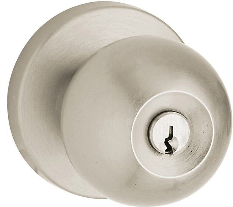 Baldwin Estate 5215 Keyed Contemporary Knob with Contemporary Rosette in Lifetime Satin Nickel finish