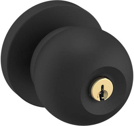 Baldwin Estate 5215 Keyed Contemporary Knob with Contemporary Rosette in Satin Black finish