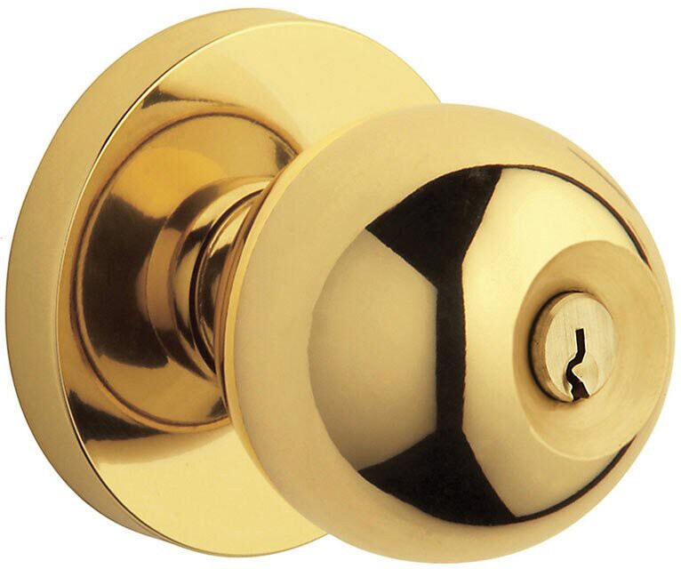 Baldwin Estate 5215 Keyed Contemporary Knob with Contemporary Rosette in Unlacquered Brass finish