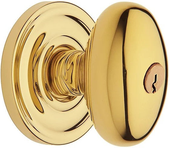 Baldwin Estate 5225 Keyed Egg Knob with Classic Rosette in Lifetime Polished Brass finish