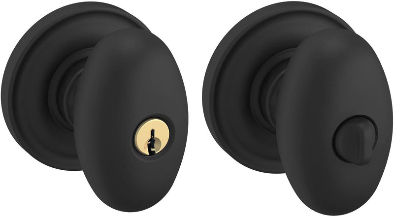 Baldwin Estate 5225 Keyed Egg Knob with Classic Rosette in Satin Black finish