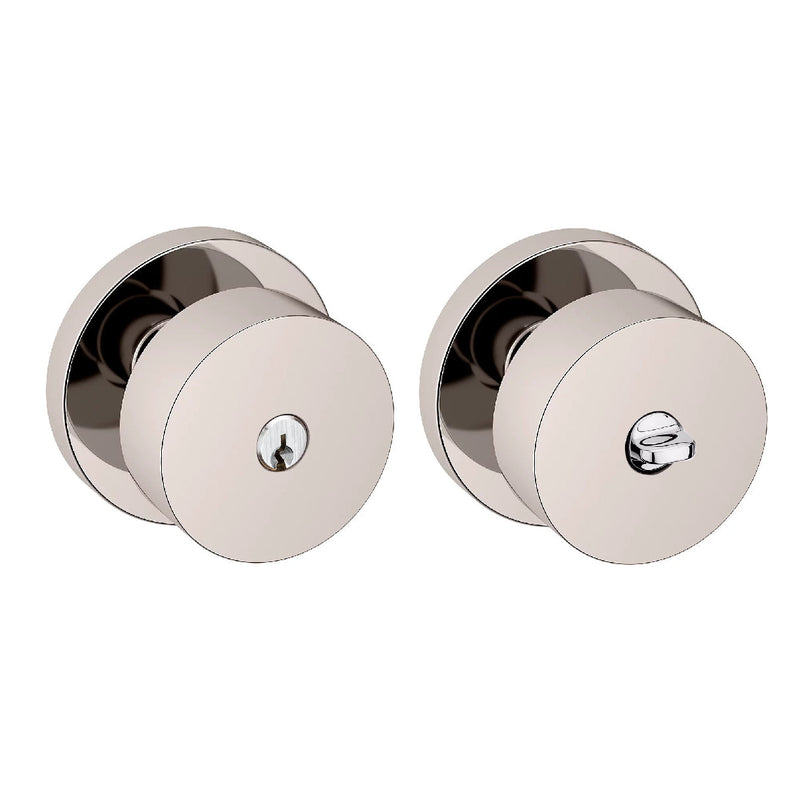 Baldwin Estate 5230 Keyed Contemporary Knob with Round Rose in Lifetime Polished Nickel finish