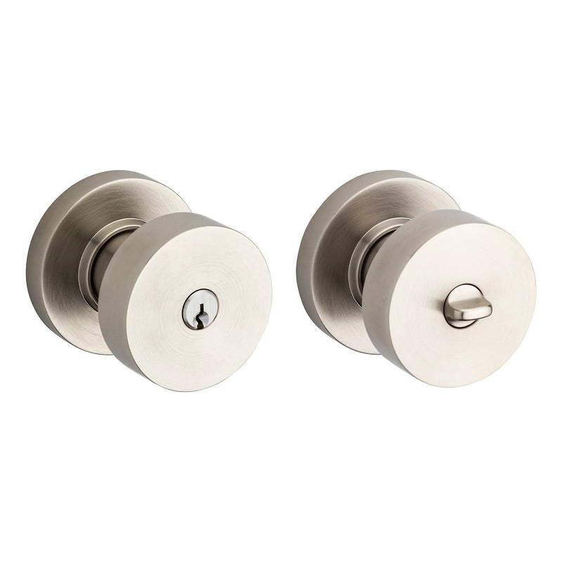 Baldwin Estate 5230 Keyed Contemporary Knob with Round Rose in Lifetime Satin Nickel finish