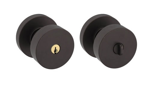 Baldwin Estate 5230 Keyed Contemporary Knob with Round Rose in Satin Black finish