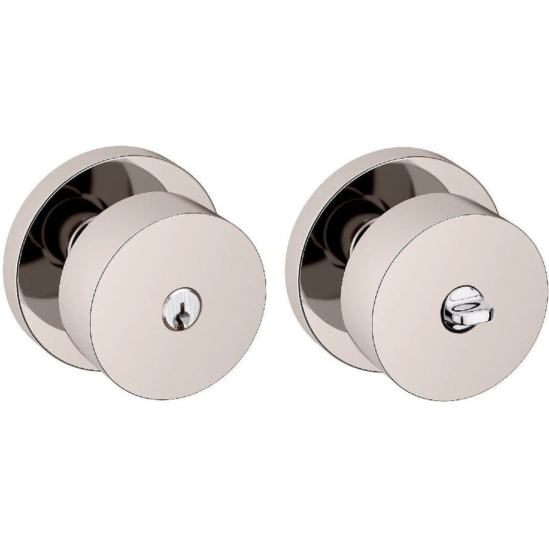 Baldwin Estate 5230 Keyed Contemporary Knob with Round Rosette in Lifetime Polished Nickel finish