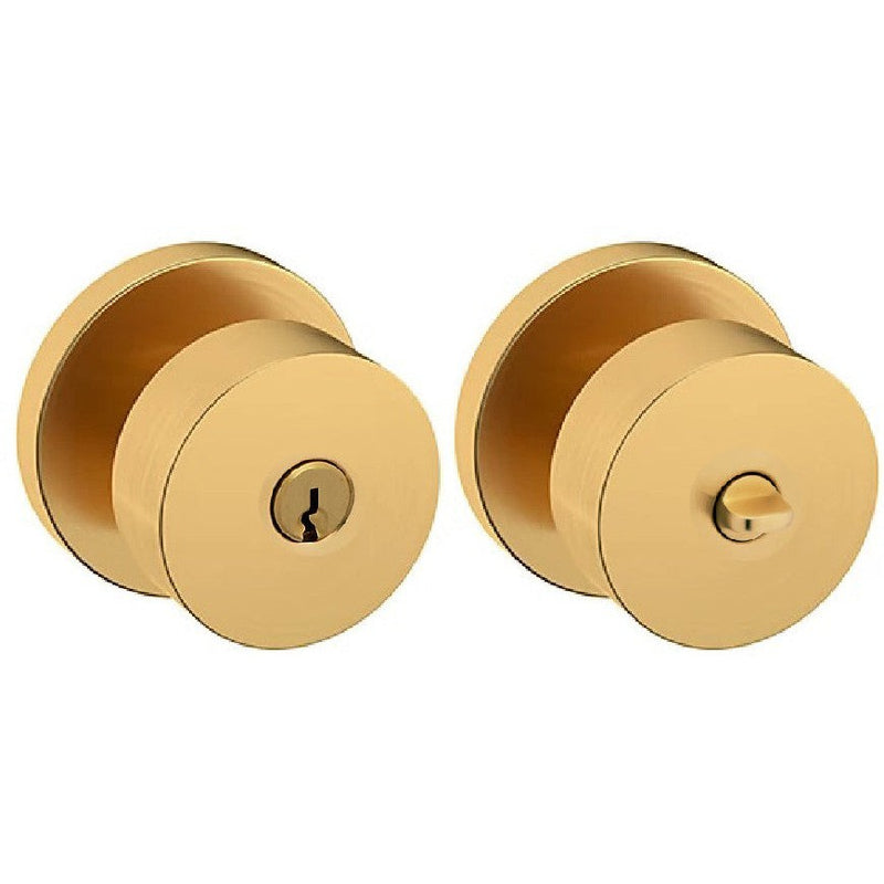 Baldwin Estate 5230 Keyed Contemporary Knob with Round Rosette in Lifetime Satin Brass finish