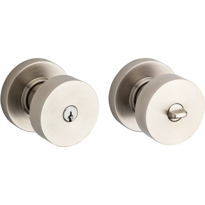 Baldwin Estate 5230 Keyed Contemporary Knob with Round Rosette in Lifetime Satin Nickel finish