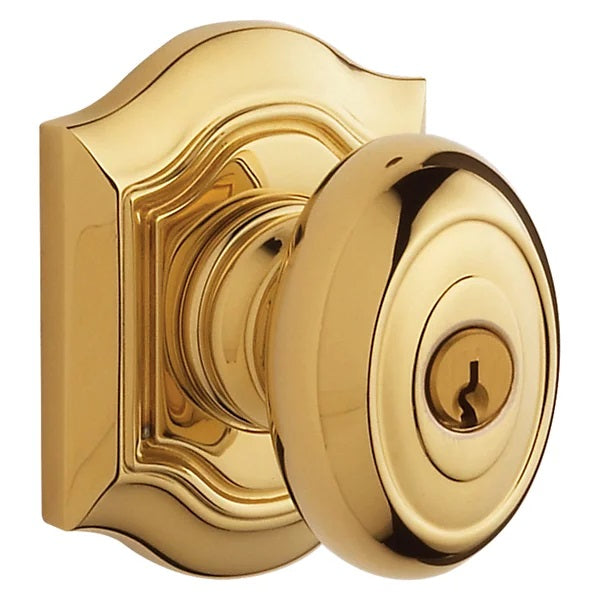 Baldwin Estate 5237 Keyed Bethpage Knob with Bethpage Rose in Unlacquered Brass finish