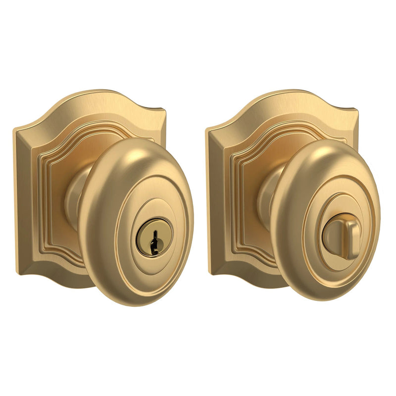 Baldwin Estate 5237 Keyed Bethpage Knob with Bethpage Rose in Vintage Brass finish