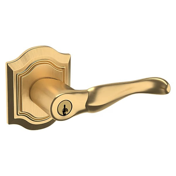 Baldwin Estate 5237 Keyed Bethpage Right Handed Lever with Bethpage Rose in Lifetime Satin Brass finish