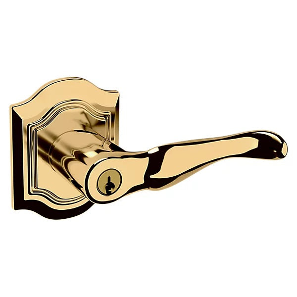 Baldwin Estate 5237 Keyed Bethpage Right Handed Lever with Bethpage Rose in Unlacquered Brass finish