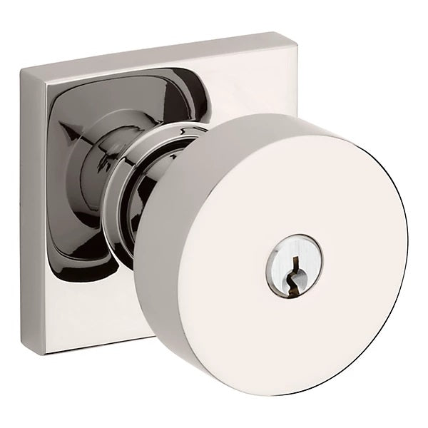 Baldwin Estate 5250 Keyed Contemporary Knob with Square Rose in Lifetime Polished Nickel finish