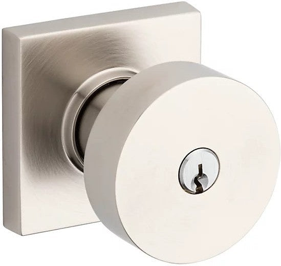 Baldwin Estate 5250 Keyed Contemporary Knob with Square Rosette in Lifetime Satin Nickel finish