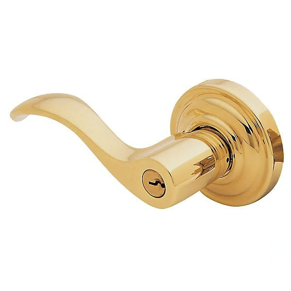 Baldwin Estate 5255 Keyed Wave Left Handed Lever with Classic Rose in Lifetime Polished Brass finish