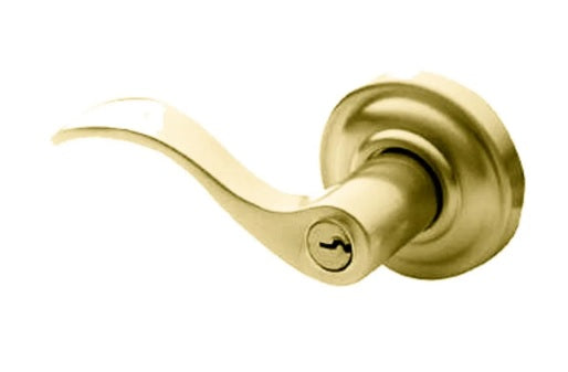 Baldwin Estate 5255 Keyed Wave Left Handed Lever with Classic Rose in Lifetime Satin Brass finish