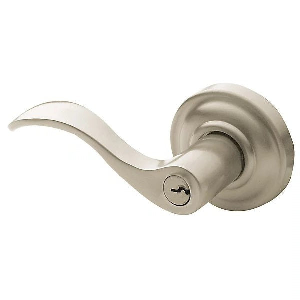 Baldwin Estate 5255 Keyed Wave Left Handed Lever with Classic Rose in Lifetime Satin Nickel finish