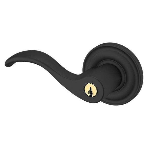 Baldwin Estate 5255 Keyed Wave Left Handed Lever with Classic Rose in Satin Black finish