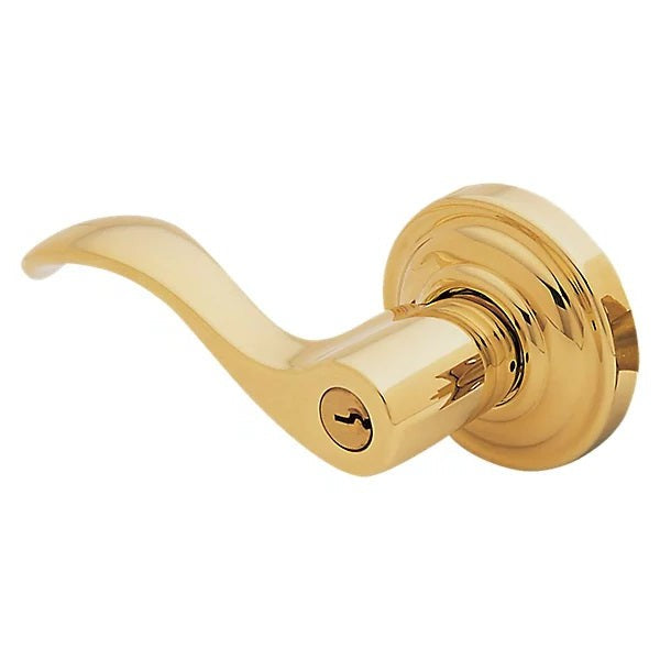 Baldwin Estate 5255 Keyed Wave Left Handed Lever with Classic Rose in Unlacquered Brass finish