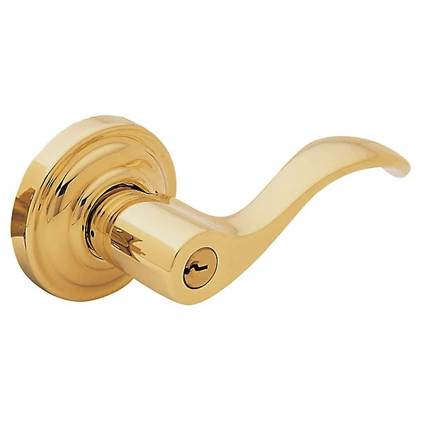 Baldwin Estate 5255 Keyed Wave Right Handed Lever with Classic Rose in Lifetime Polished Brass finish