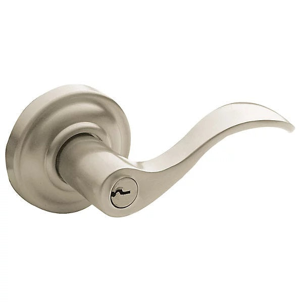 Baldwin Estate 5255 Keyed Wave Right Handed Lever with Classic Rose in Lifetime Satin Nickel finish