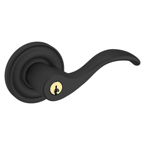 Baldwin Estate 5255 Keyed Wave Right Handed Lever with Classic Rose in Satin Black finish