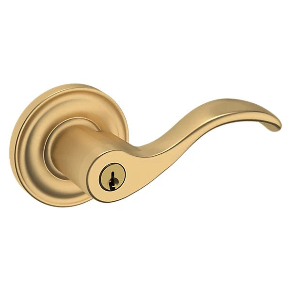 Baldwin Estate 5255 Keyed Wave Right Handed Lever with Classic Rose in Vintage Brass finish