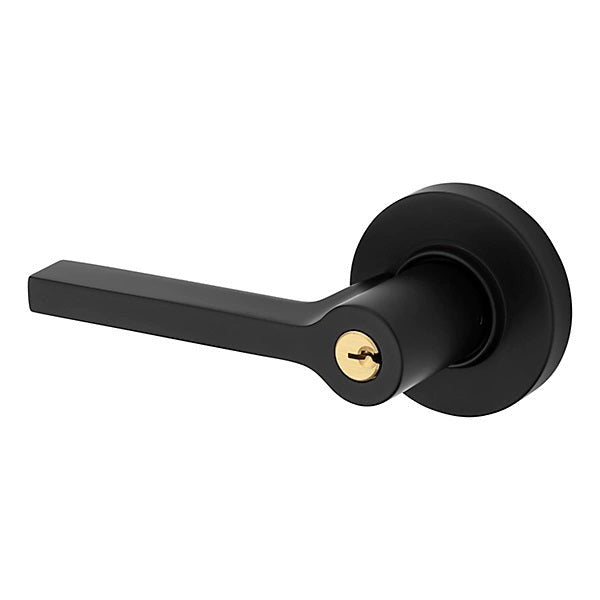 Baldwin Estate 5260 Keyed Square Left Handed Lever with Round Rose in Satin Black finish