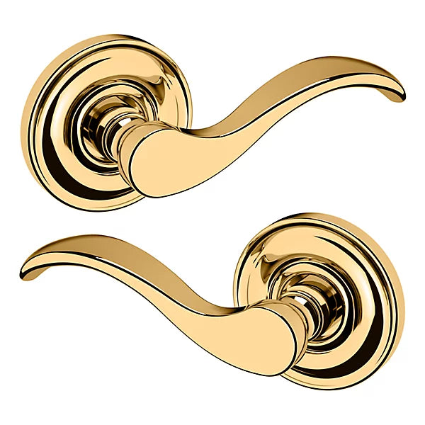 Baldwin Estate 5455V Passage Lever with 5048 Rose in Unlacquered Brass finish