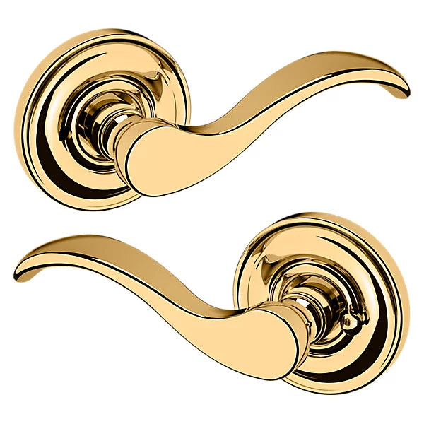 Baldwin Estate 5455V Privacy Lever with 5048 Rose in Unlacquered Brass finish