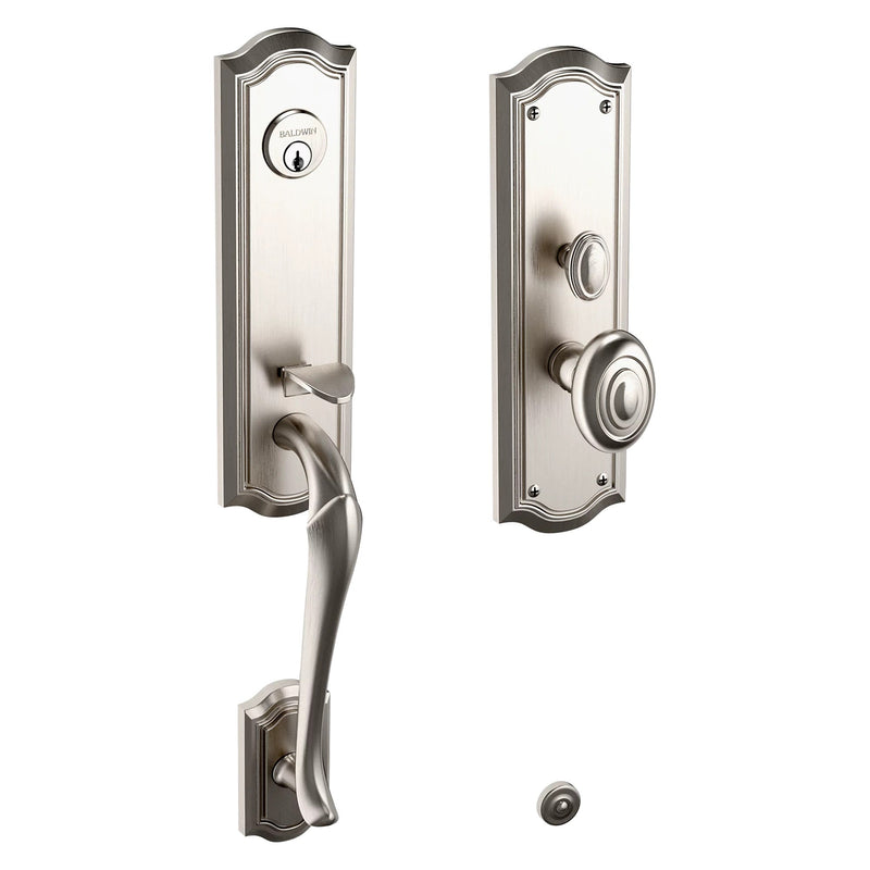 Baldwin Estate Bethpage Mortise Handleset Trim with Interior Knob in Lifetime Satin Nickel finish