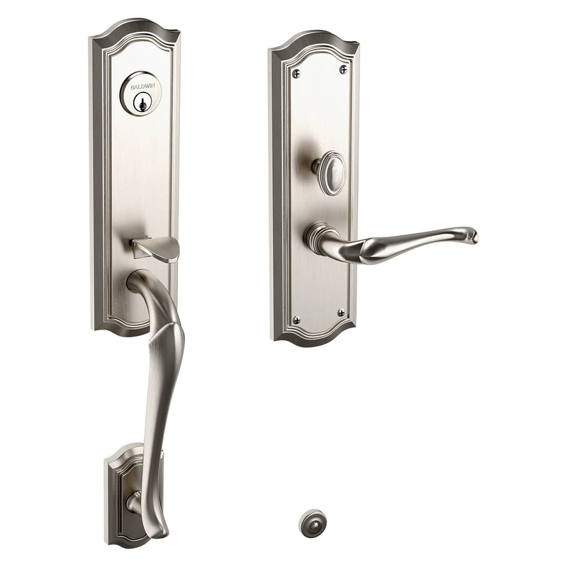 Baldwin Estate Bethpage Mortise Handleset Trim with Interior Left Handed Lever in Lifetime Satin Nickel finish