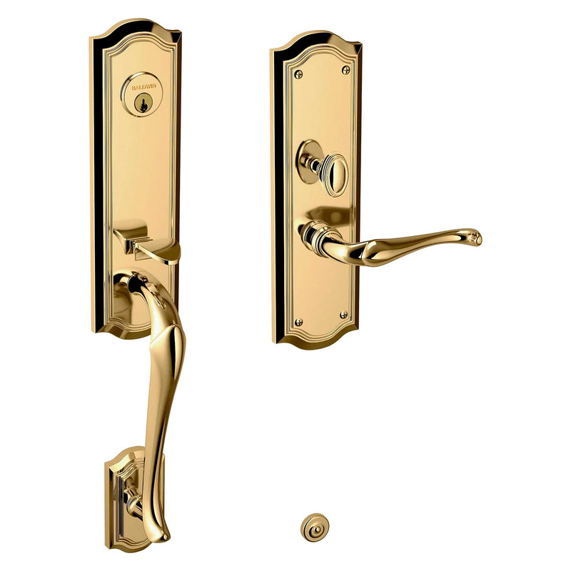 Baldwin Estate Bethpage Mortise Handleset Trim with Interior Left Handed Lever in Unlacquered Brass finish