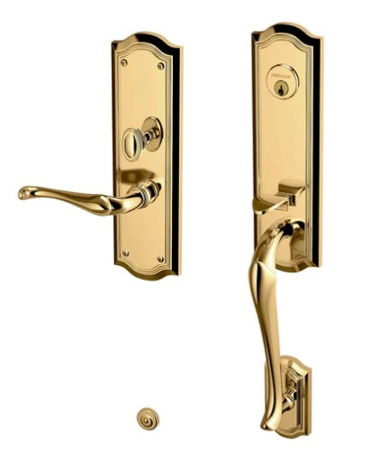 Baldwin Estate Bethpage Mortise Handleset Trim with Interior Right Handed Lever in Lifetime Polished Brass finish